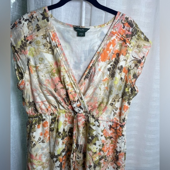 Eddie Bauer V Neck Faux Wrap 100% Cotton Floral Dress Size 12 - Picture 5 of 14